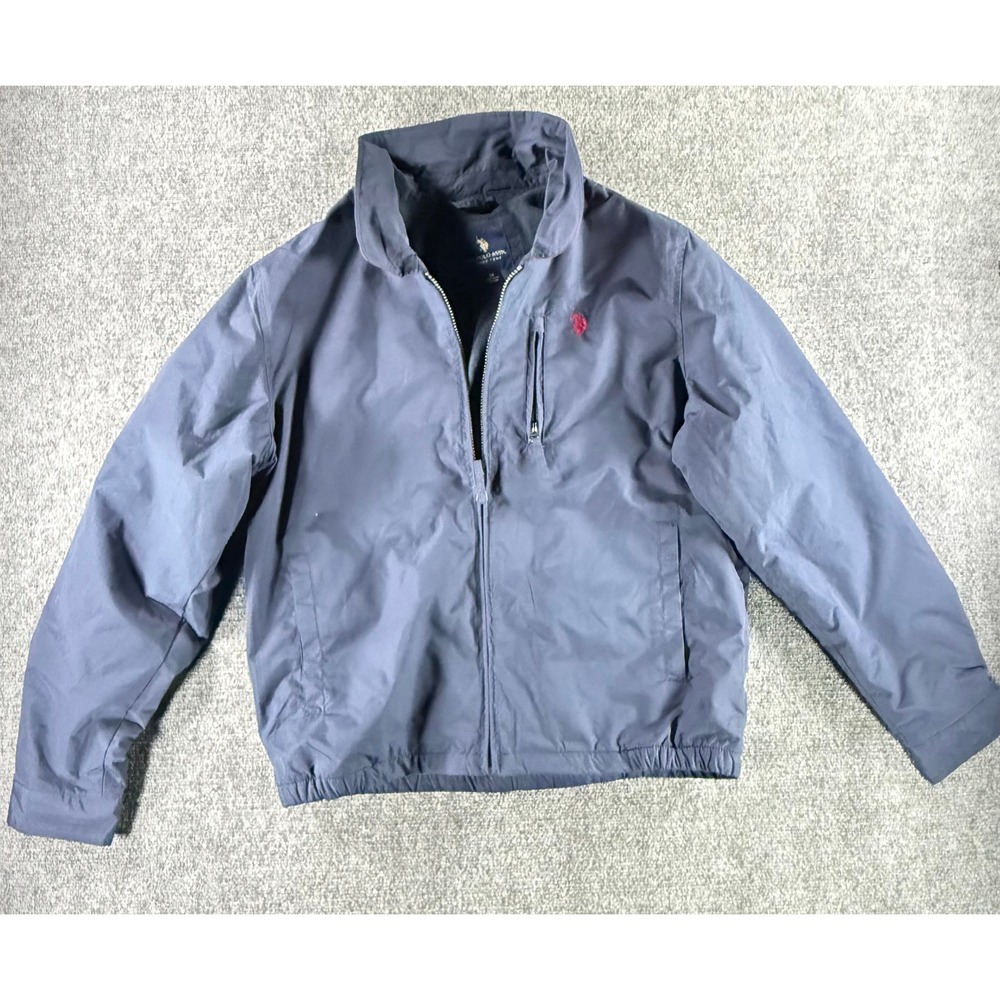 US Polo Assn Mens Harrington Jacket Navy Blue Full Zip Windbreaker Medium